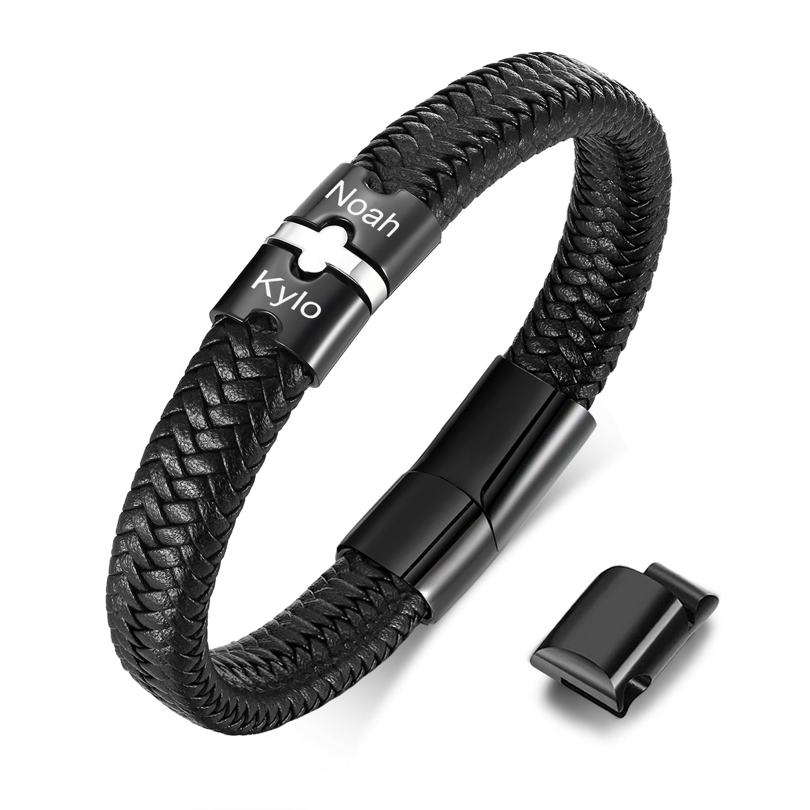 Black Braided Microfiber Leather Bracelets – Vnox