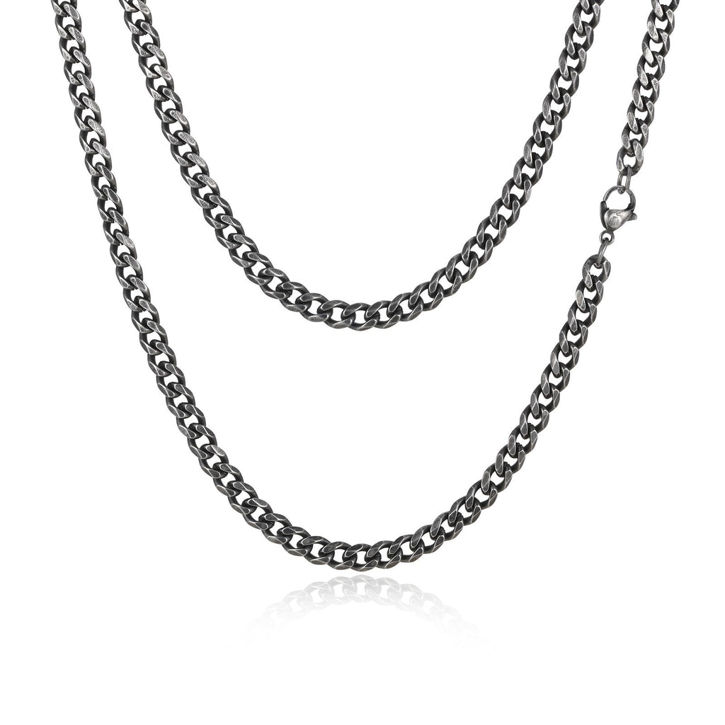 Antique Silver Cuban Stainless Steel Chain Necklace
