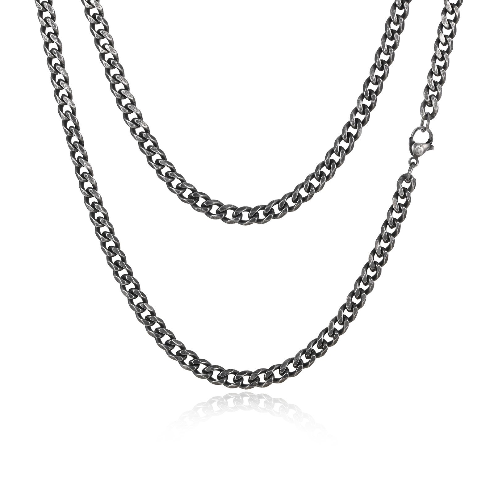 Antique Silver Cuban Stainless Steel Chain Necklace