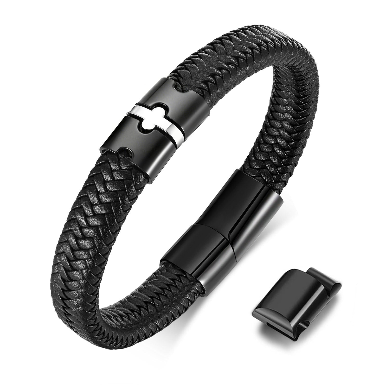 Black Braided Microfiber Leather Bracelets – Vnox