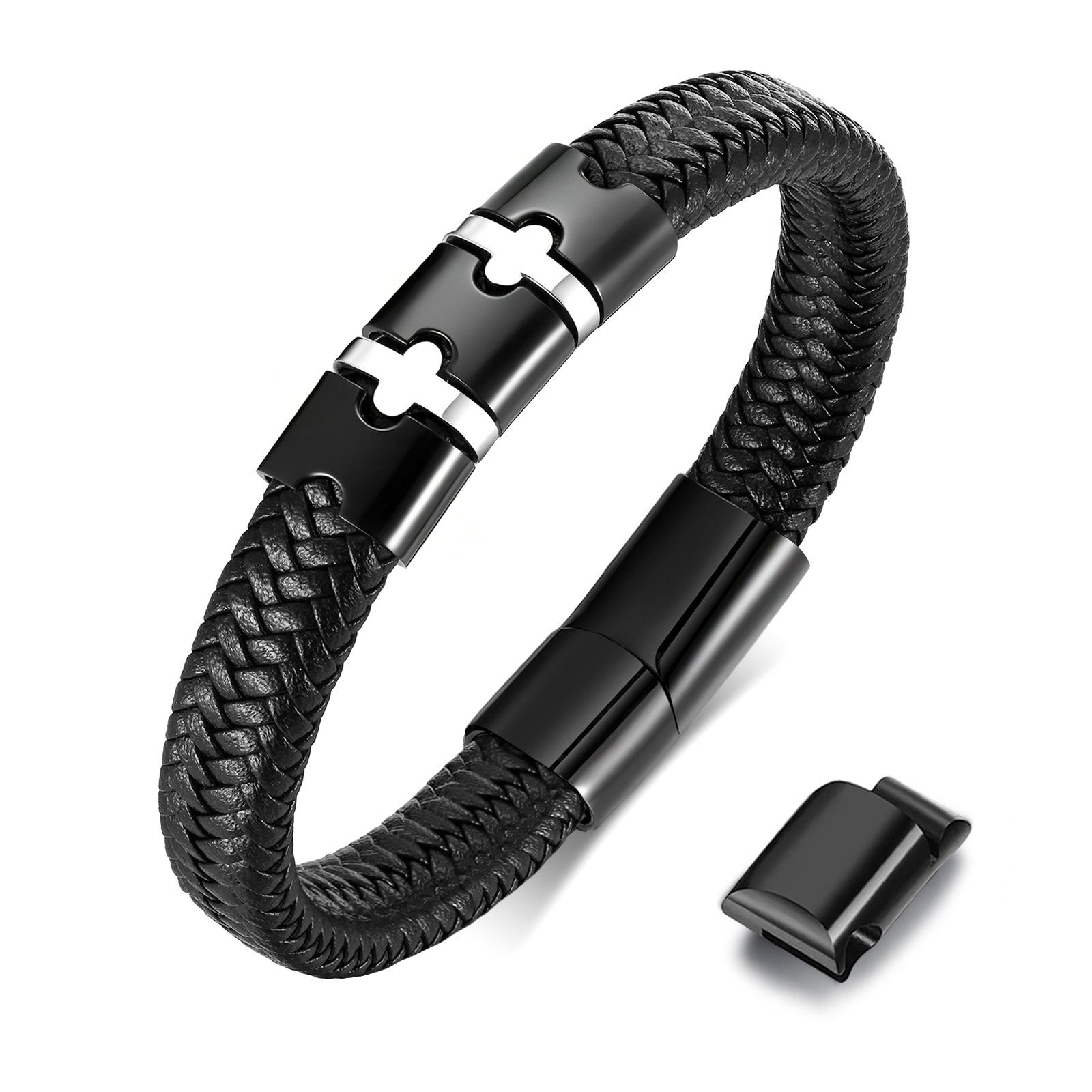 Black Braided Microfiber Leather Bracelets