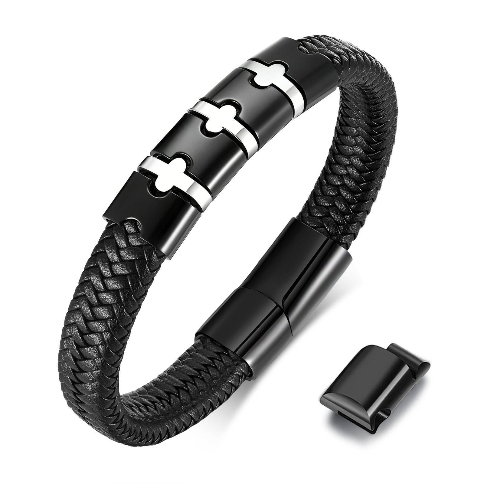 Black Braided Microfiber Leather Bracelets – Vnox