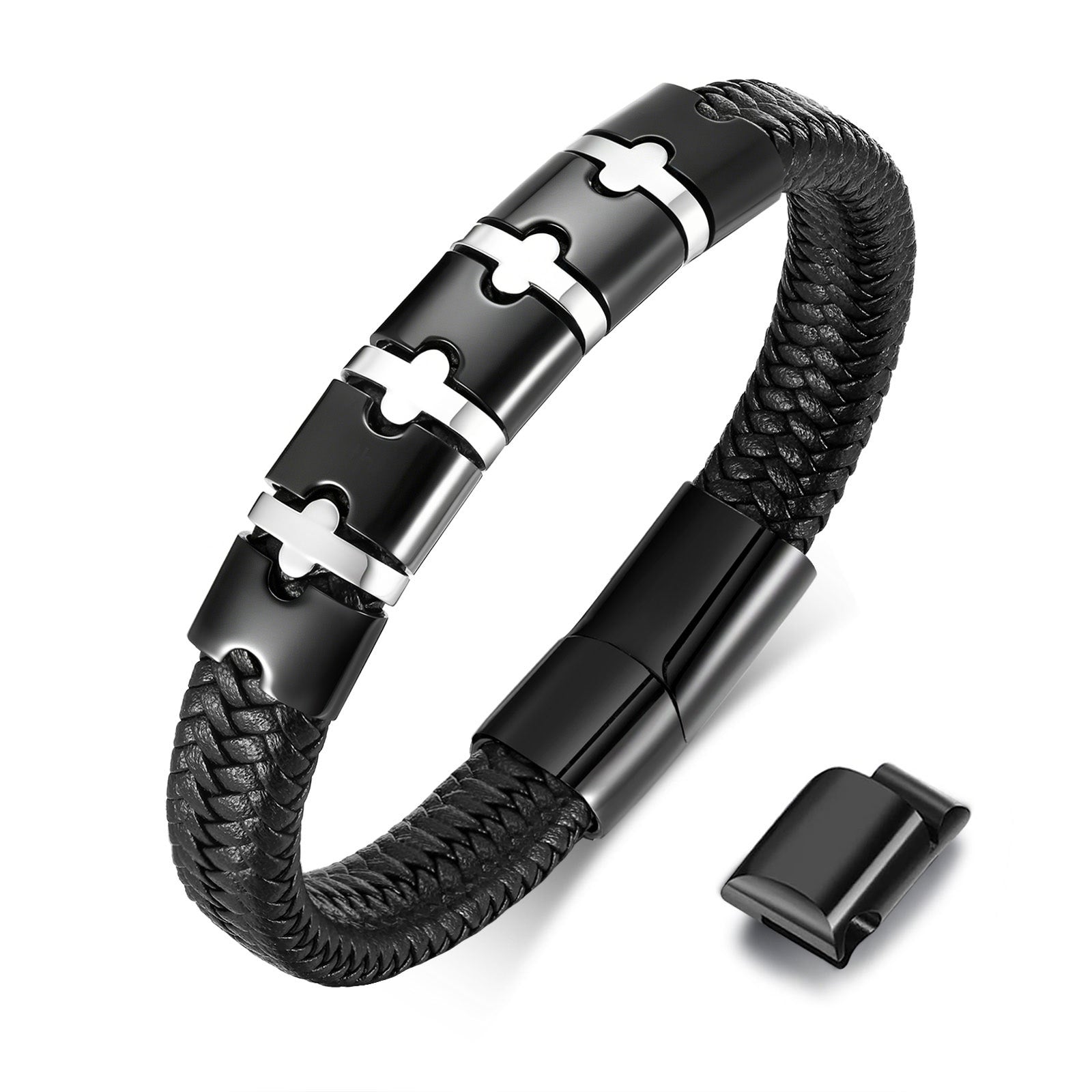 Black Braided Microfiber Leather Bracelets