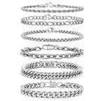 6-Piece Stainless Steel Mixed Bracelet Set