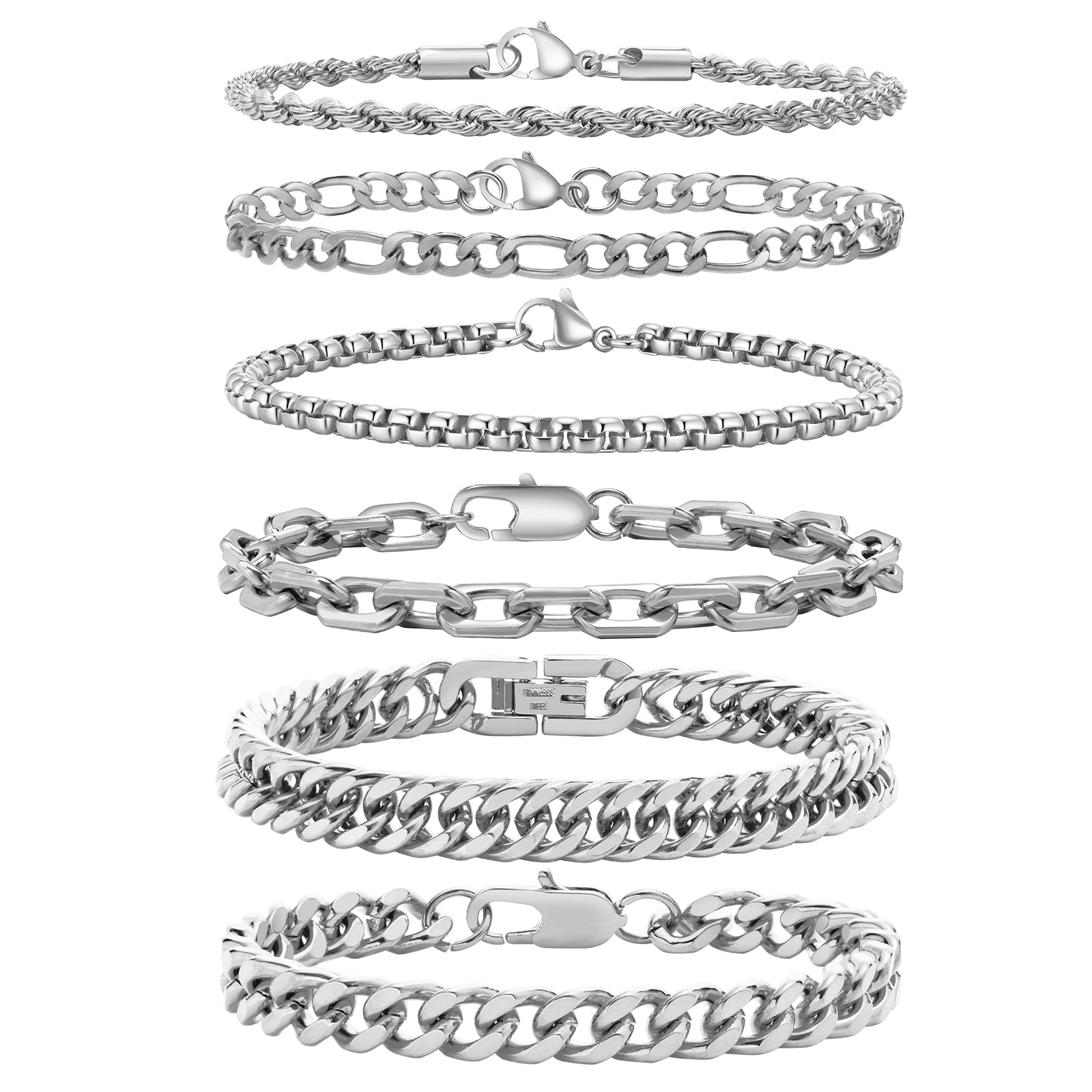 6-Piece Stainless Steel Mixed Bracelet Set
