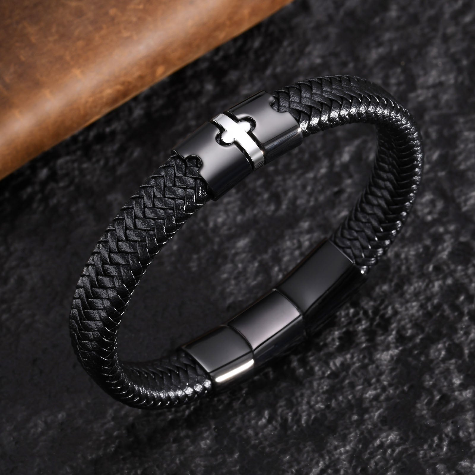 Black Braided Microfiber Leather Bracelets