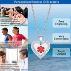 Custom Engraved Stainless Steel Cubic Zirconia Heart Medical Alert Necklace