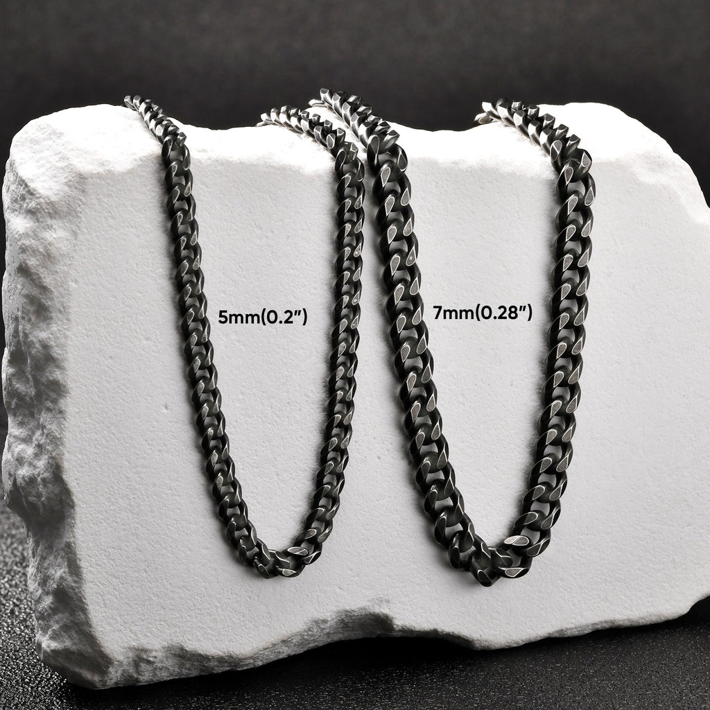 Antique Silver Cuban Stainless Steel Chain Necklace