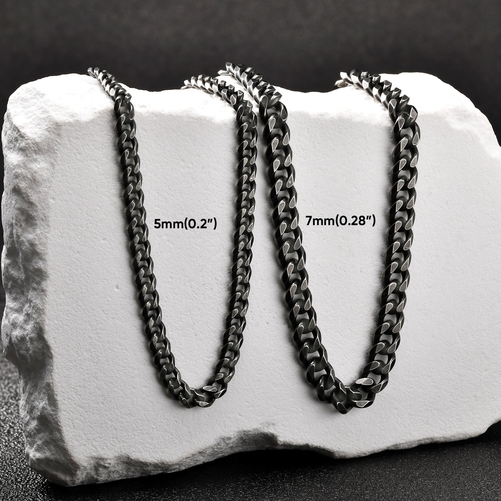 Antique Silver Cuban Stainless Steel Chain Necklace