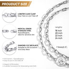 Paperclip Necklace, Diamond-Cut Stainless Steel