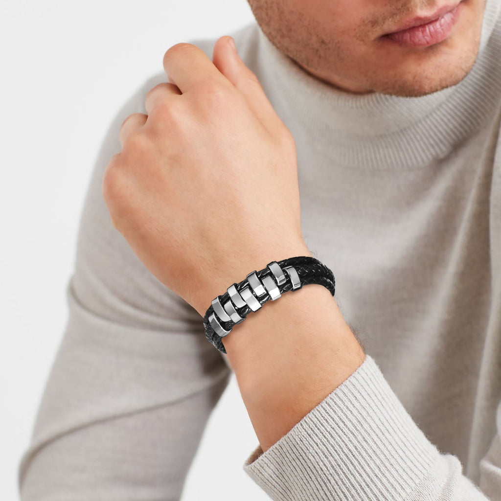 Personalized Woven Leather Bracelet for Dad