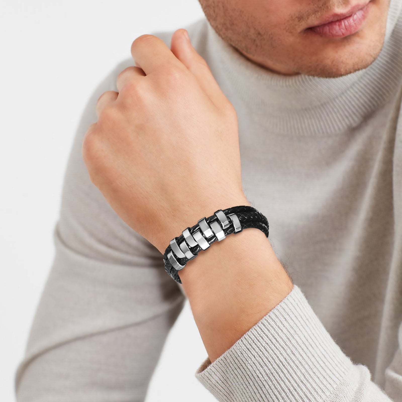 Personalized Woven Leather Bracelet for Dad