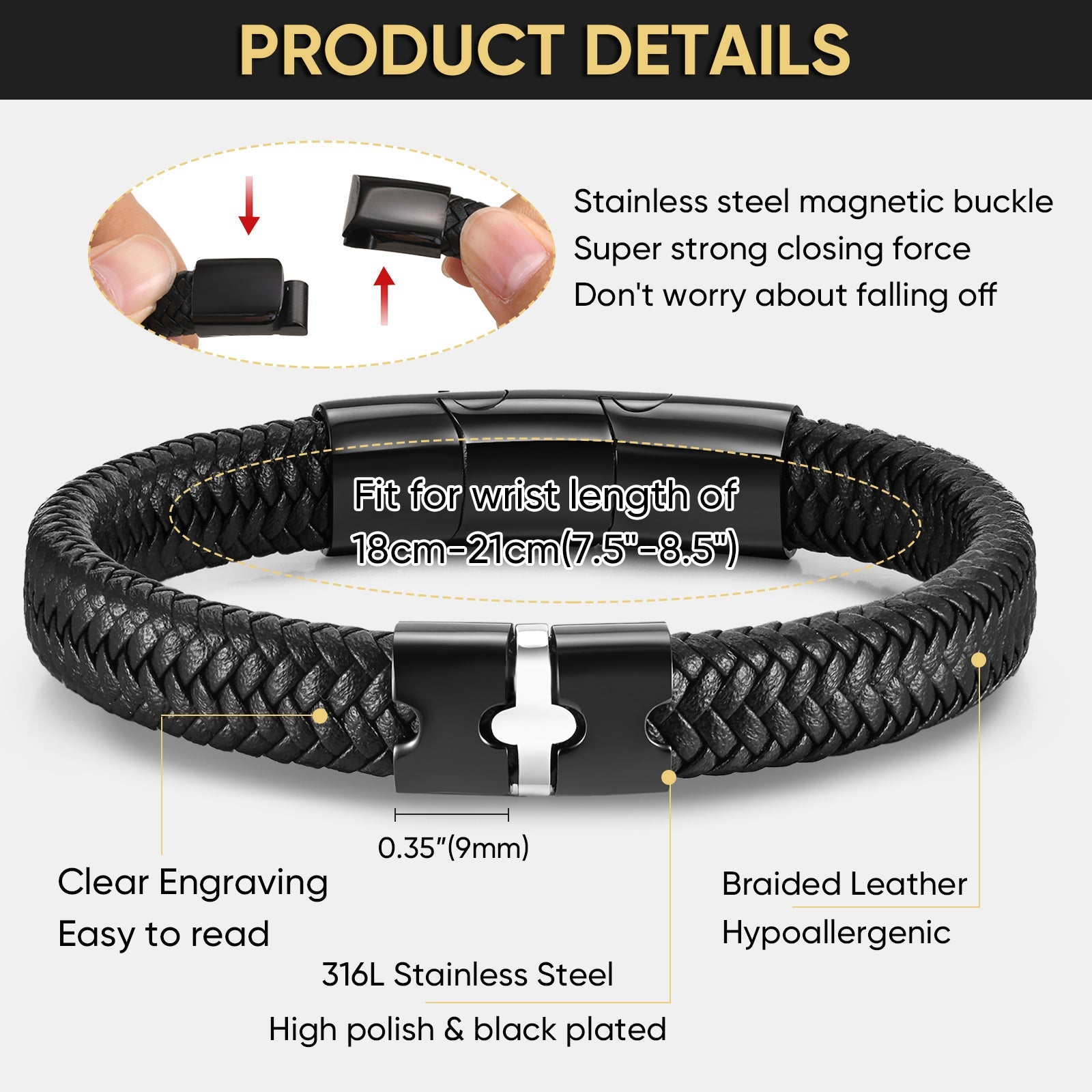 Black Braided Microfiber Leather Bracelets