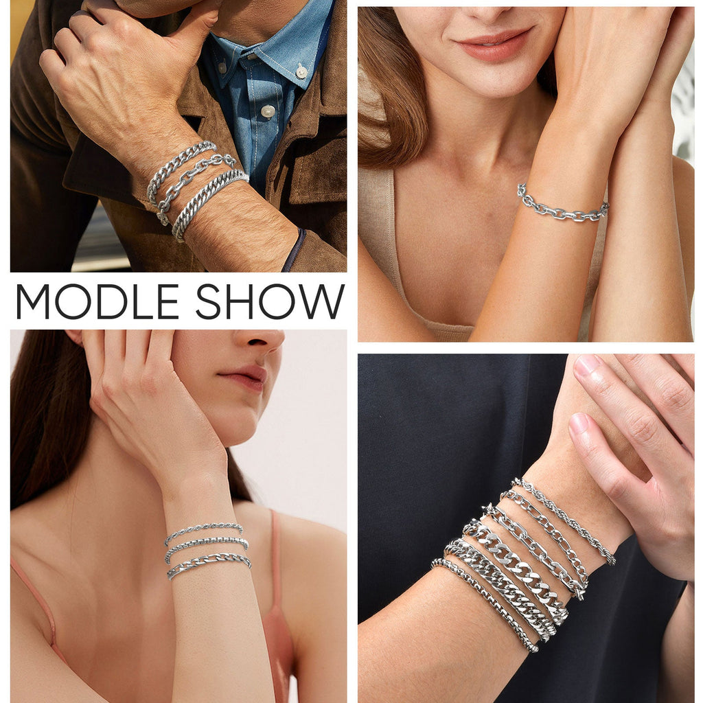 6-Piece Stainless Steel Mixed Bracelet Set