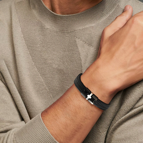 Black Braided Microfiber Leather Bracelets