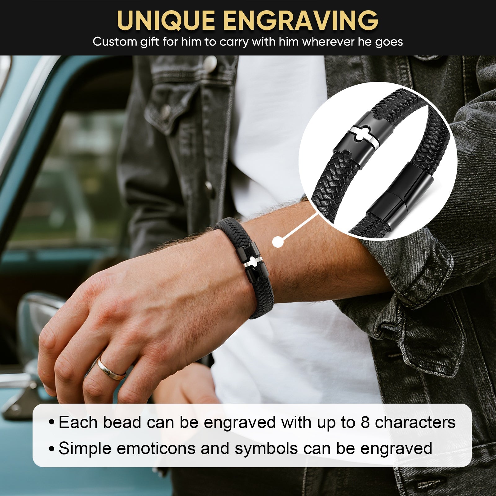 Black Braided Microfiber Leather Bracelets