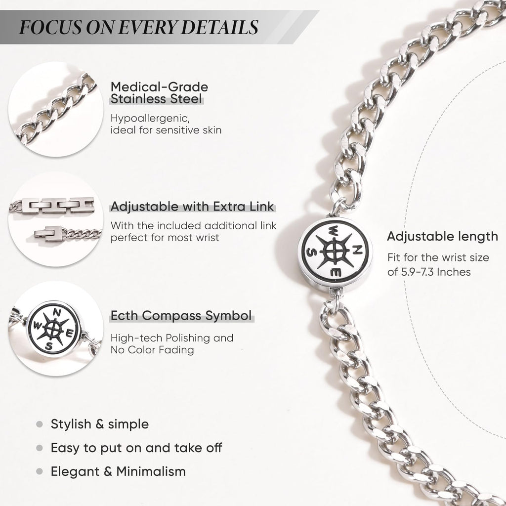 Stainless Steel Compass Medallion Cuban Link Bracelet