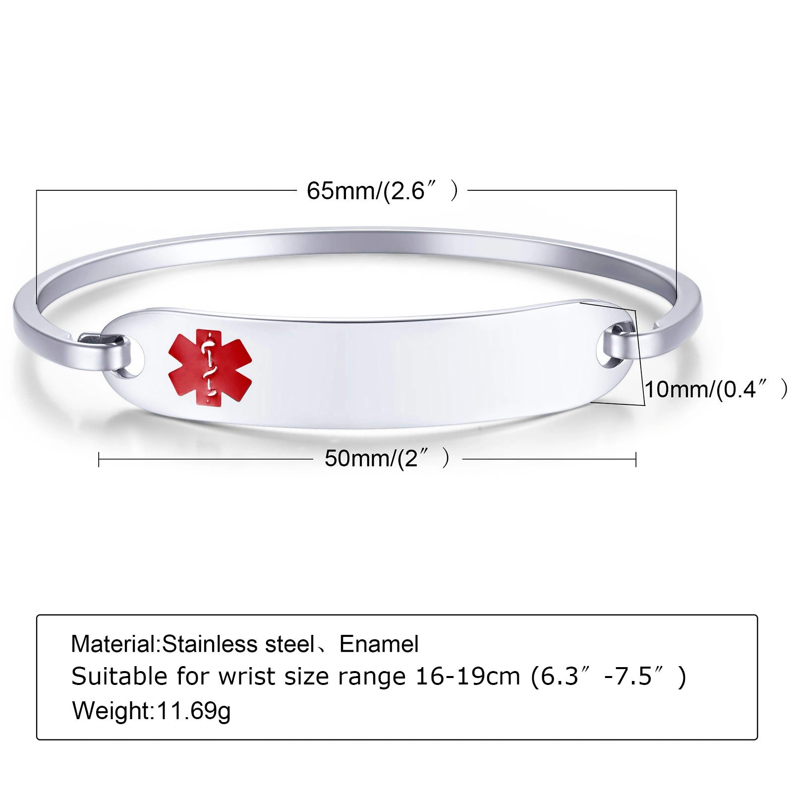 Personalized Stainless Steel Open Cuff Medical ID Bracelet