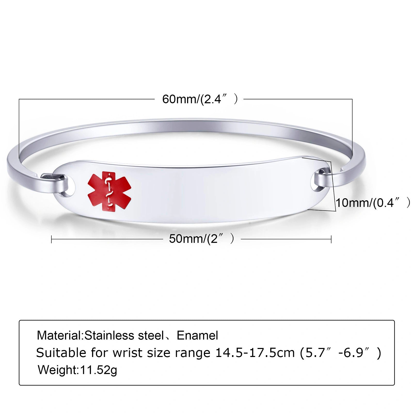 Personalized Stainless Steel Open Cuff Medical ID Bracelet