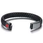 Personalized Men's Leather Medical ID Bracelet with Magnetic Clasp