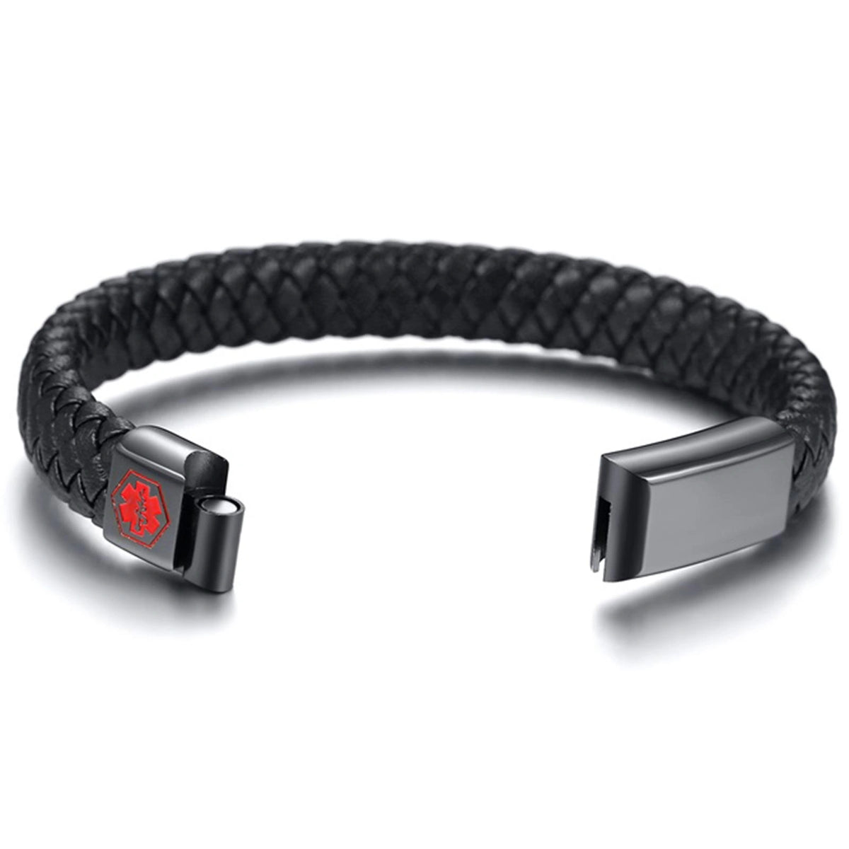 Personalized Men's Leather Medical ID Bracelet with Magnetic Clasp