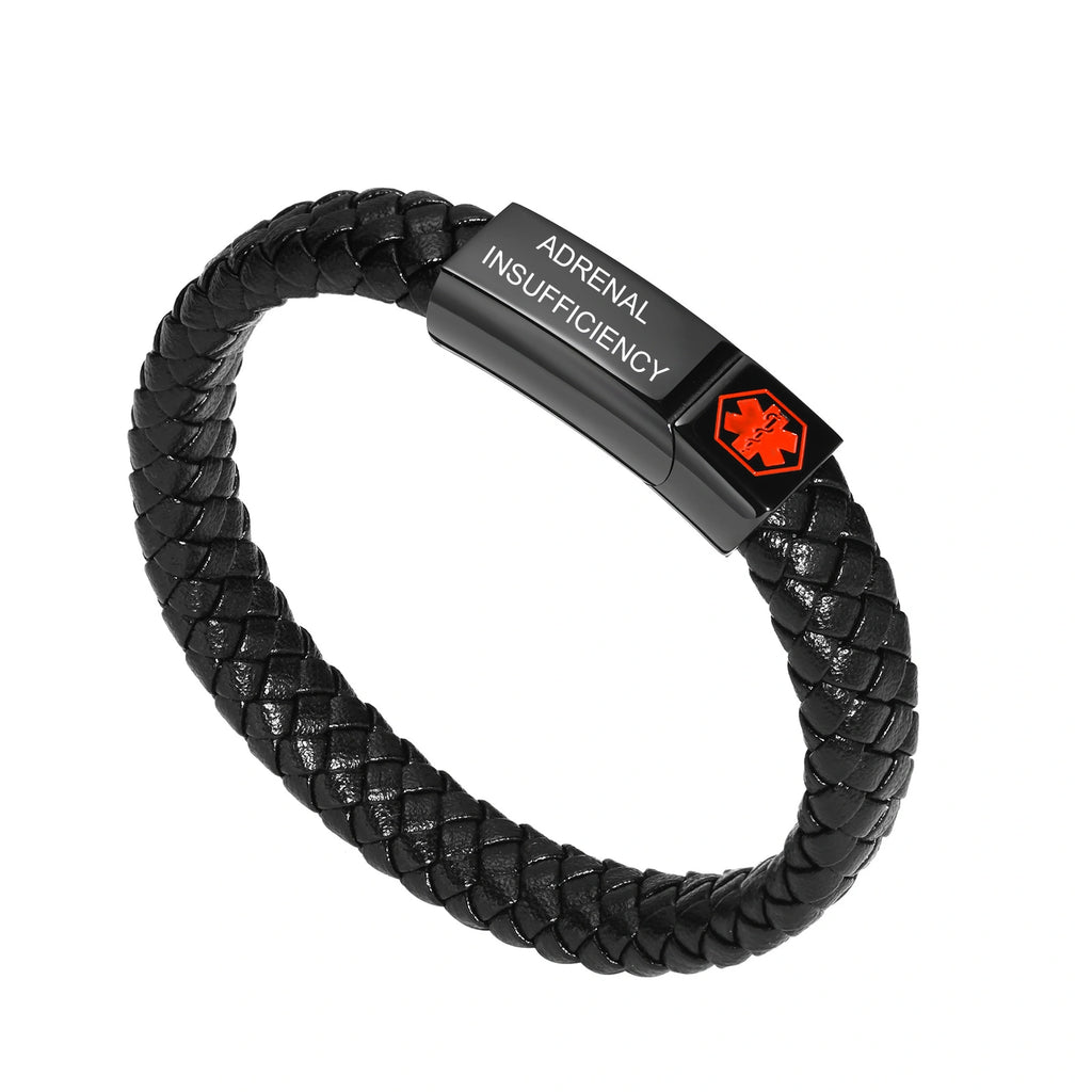 Personalized Men's Leather Medical ID Bracelet with Magnetic Clasp