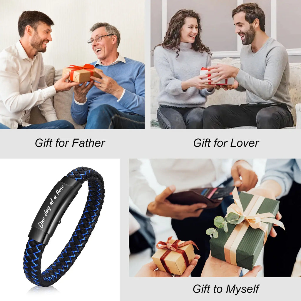 Personalized Braided Leather Bracelet – Custom Engraving