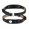 Engraved Stainless Steel Medical Alert Leather Bracelet