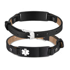 Engraved Stainless Steel Medical Alert Leather Bracelet