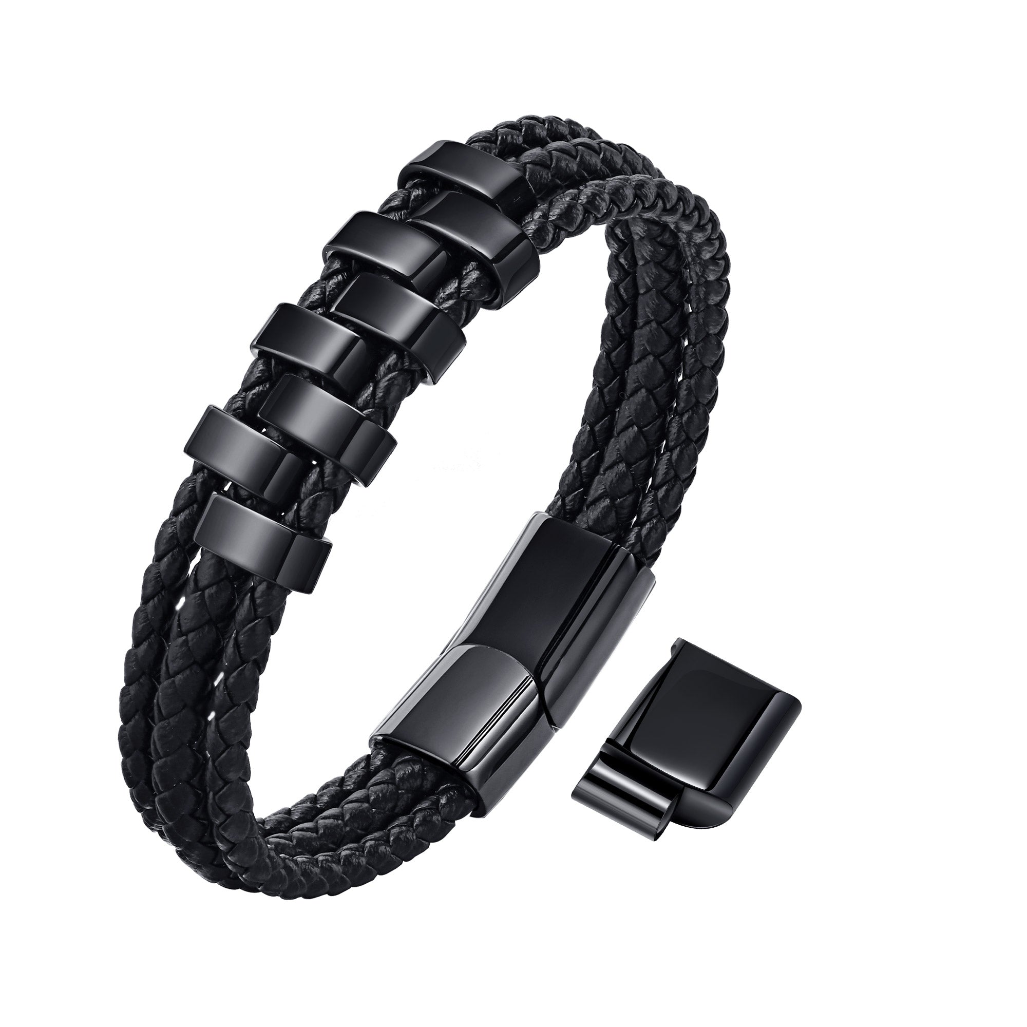 Personalized Woven Leather Bracelet for Dad