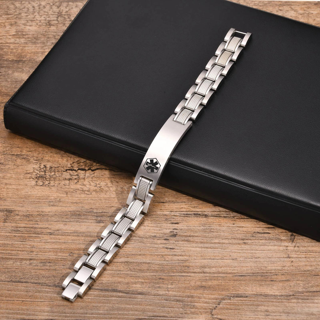 Personalized Medical Alert Bracelet, Custom Engraved Stainless Steel Emergency ID