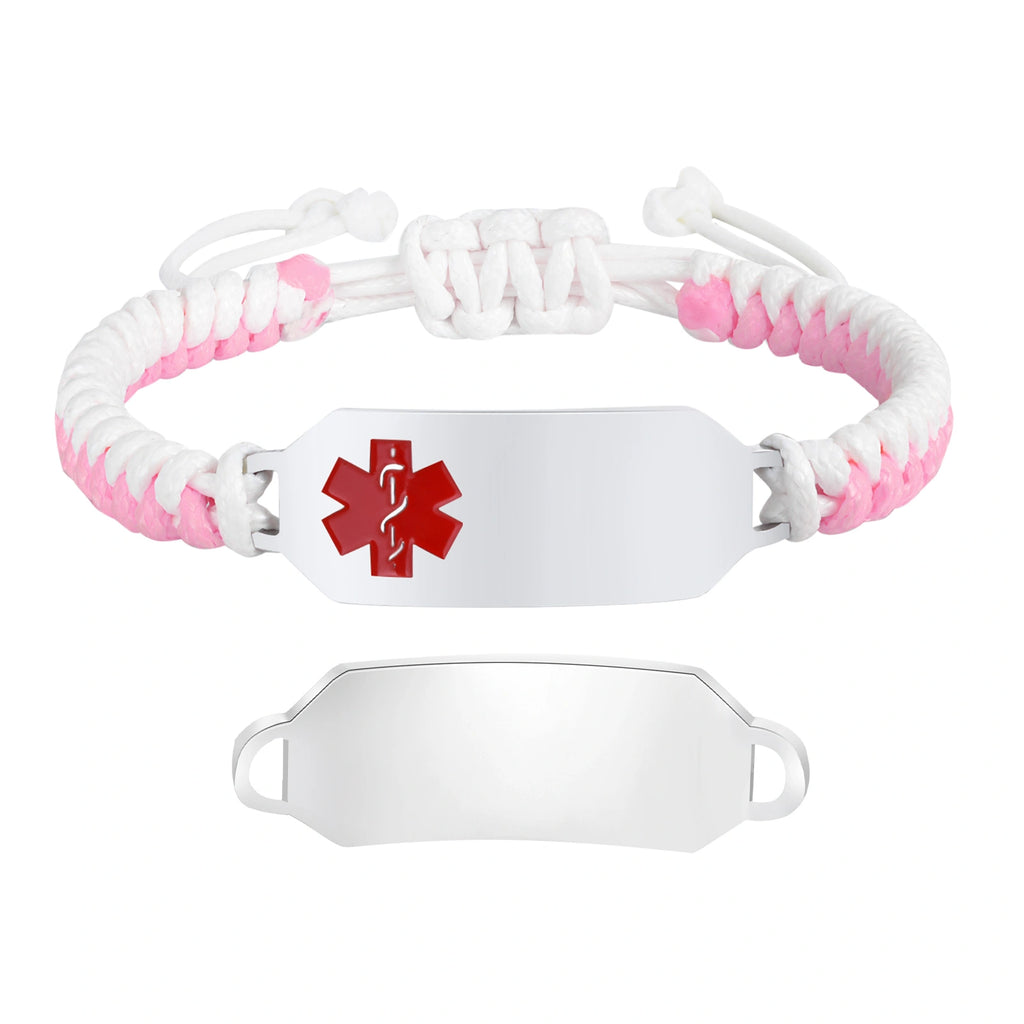 Personalized Stainless Steel Medical Alert Wax Cord Bracelet