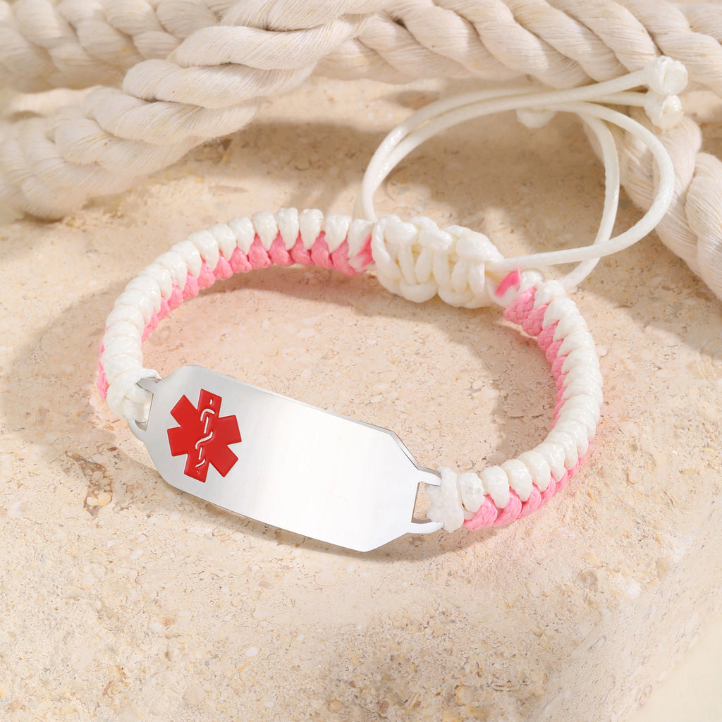 Personalized Stainless Steel Medical Alert Wax Cord Bracelet