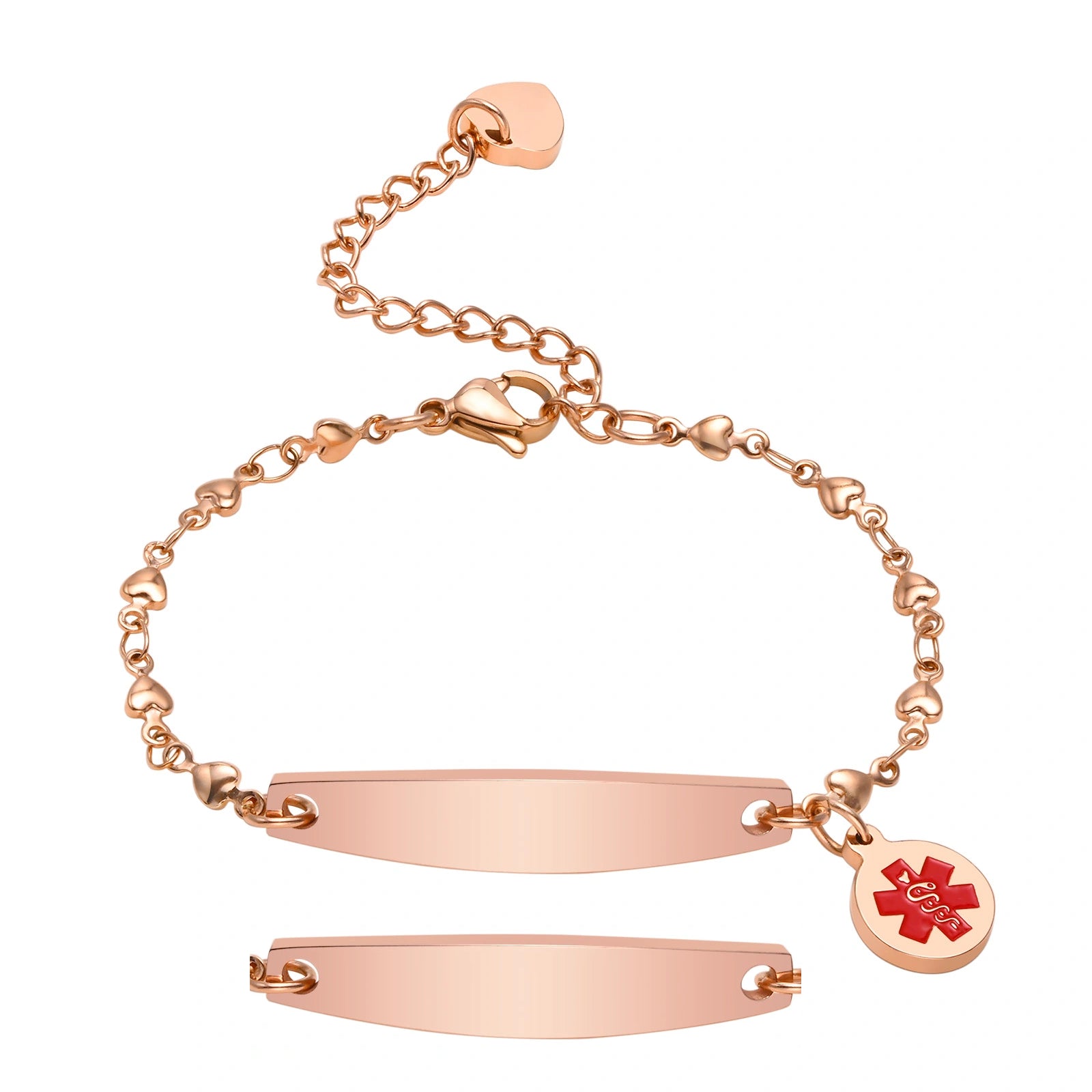 Custom Elegant Heart Link Medical Alert Bracelet