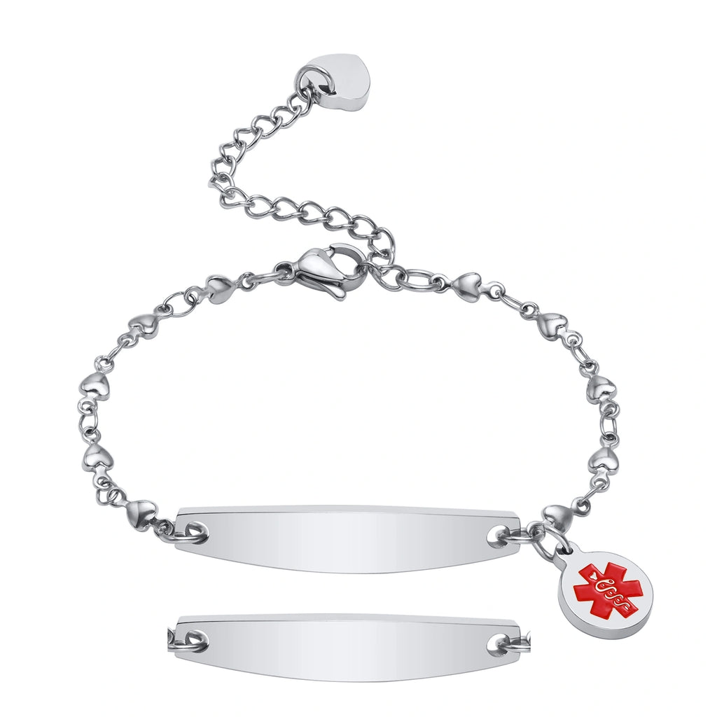 Custom Elegant Heart Link Medical Alert Bracelet