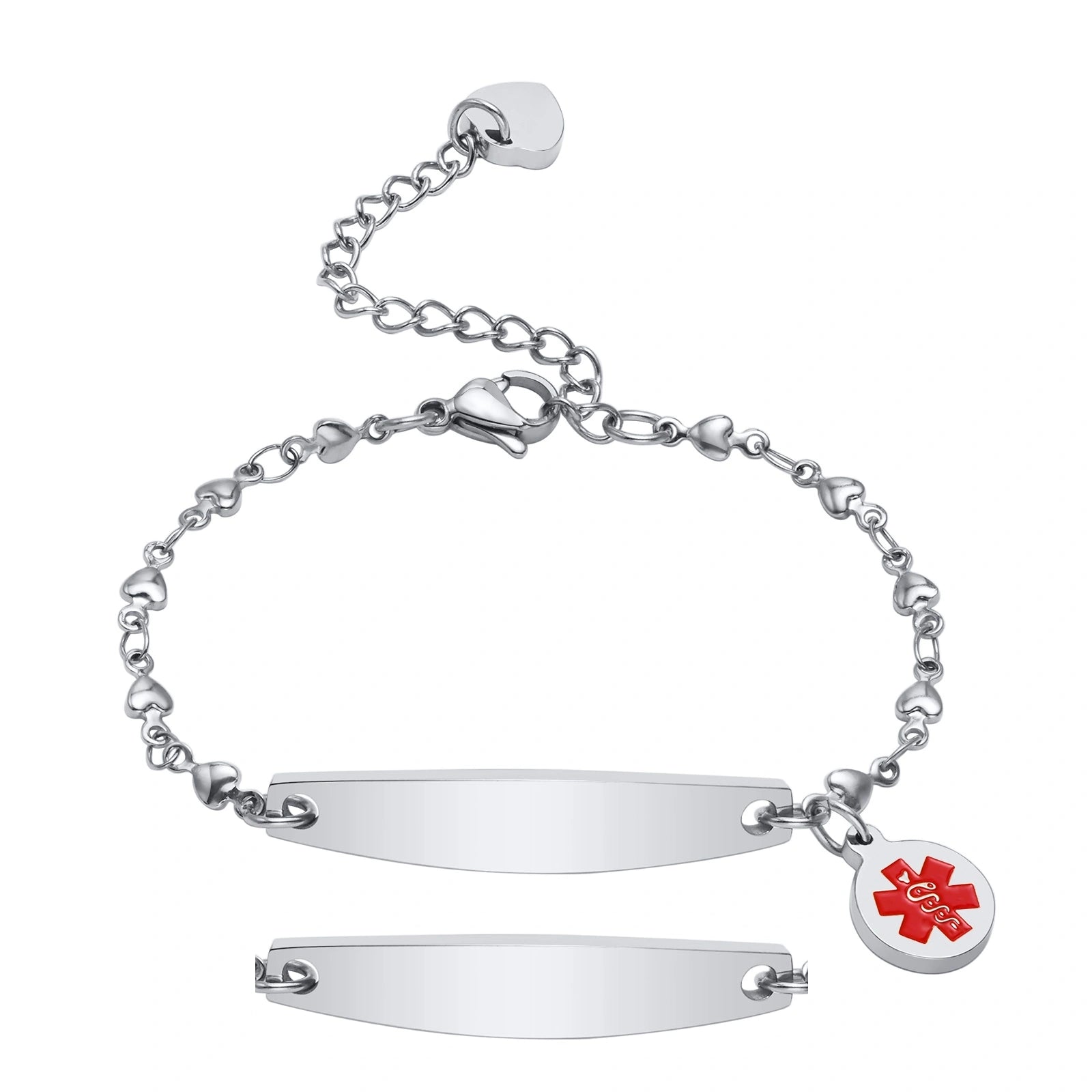 Custom Elegant Heart Link Medical Alert Bracelet