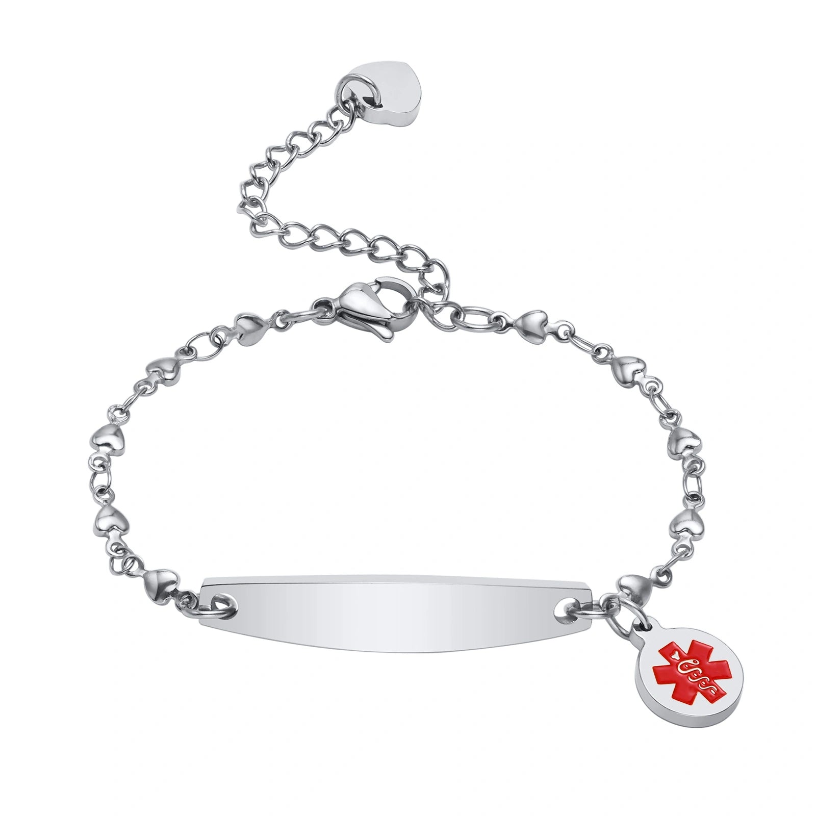 Custom Elegant Heart Link Medical Alert Bracelet