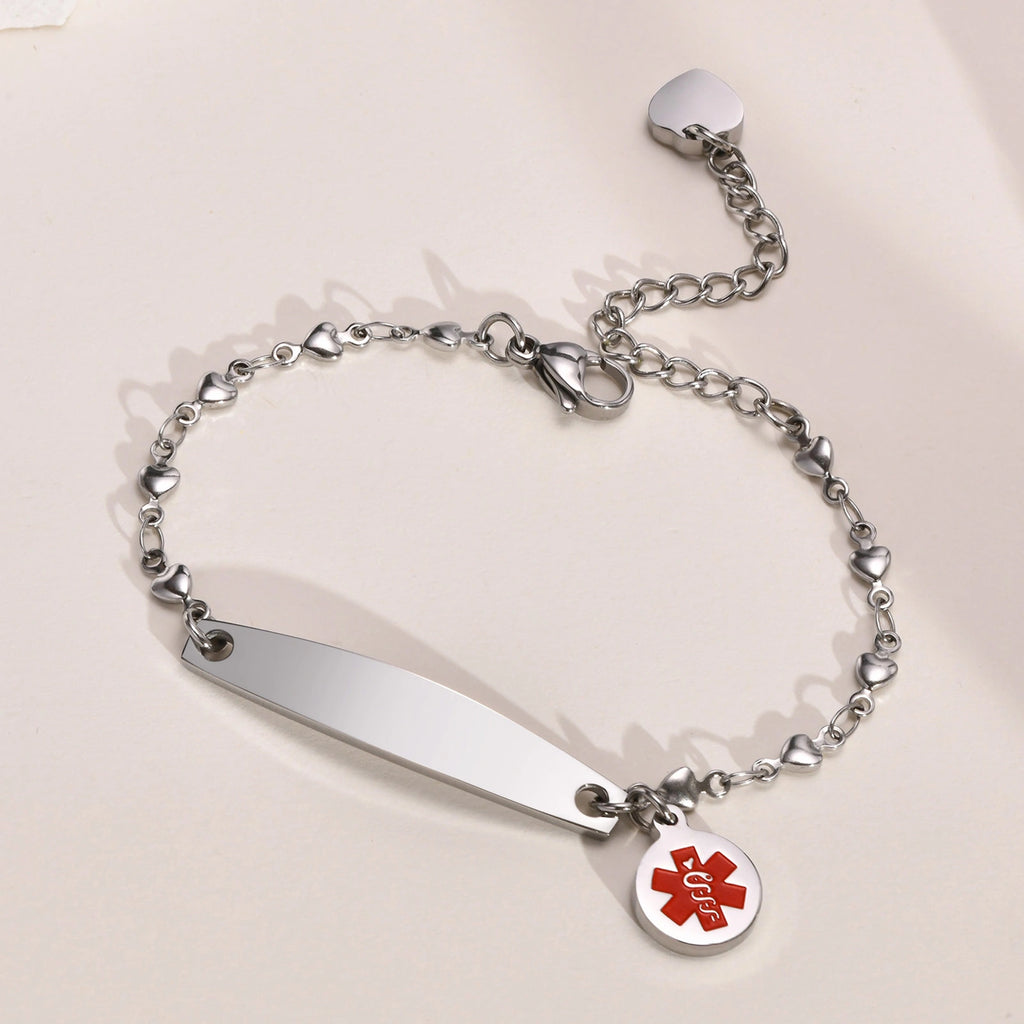 Custom Elegant Heart Link Medical Alert Bracelet