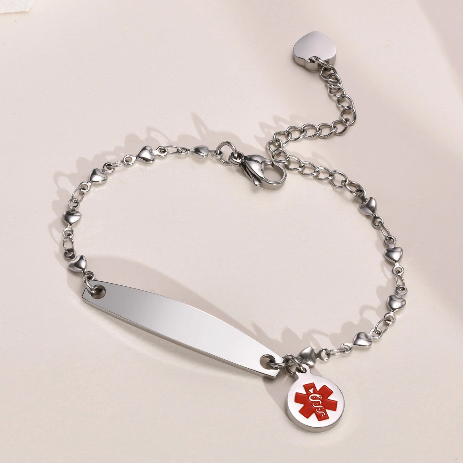Custom Elegant Heart Link Medical Alert Bracelet