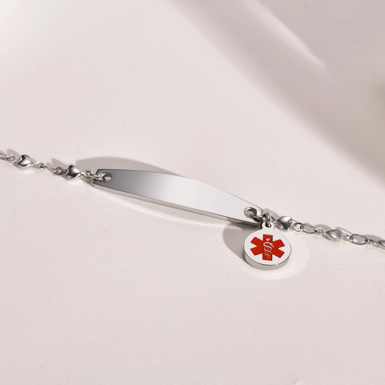 Custom Elegant Heart Link Medical Alert Bracelet