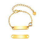 18K Gold PVD Plated Stainless Steel ID Bracelet with Heart CZ for kids
