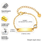 18K Gold PVD Plated Stainless Steel ID Bracelet with Heart CZ for kids