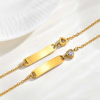 18K Gold PVD Plated Stainless Steel ID Bracelet with Heart CZ for kids