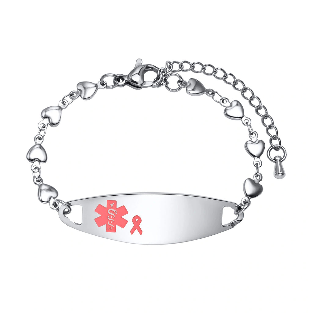 Personalized Stainless Steel Pink Ribbon Medical ID Bracelet