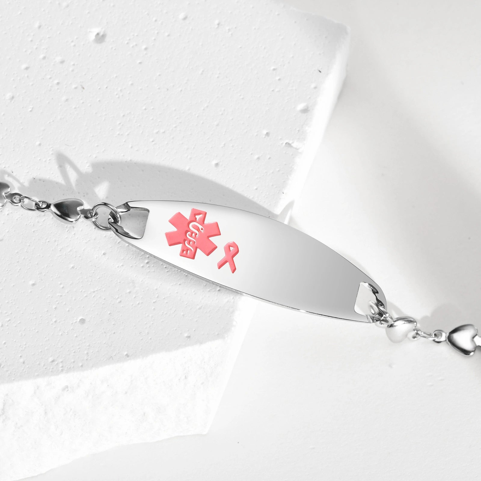 Personalized Stainless Steel Pink Ribbon Medical ID Bracelet