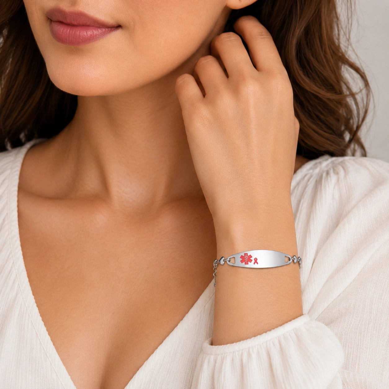 Personalized Stainless Steel Pink Ribbon Medical ID Bracelet