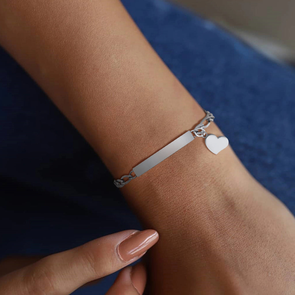 Personalized Stainless Steel Medical ID Bracelet with Heart Charm