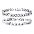 2 Pcs Stainless Steel Cuban Link Bracelet Set