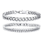 2 Pcs Stainless Steel Cuban Link Bracelet Set