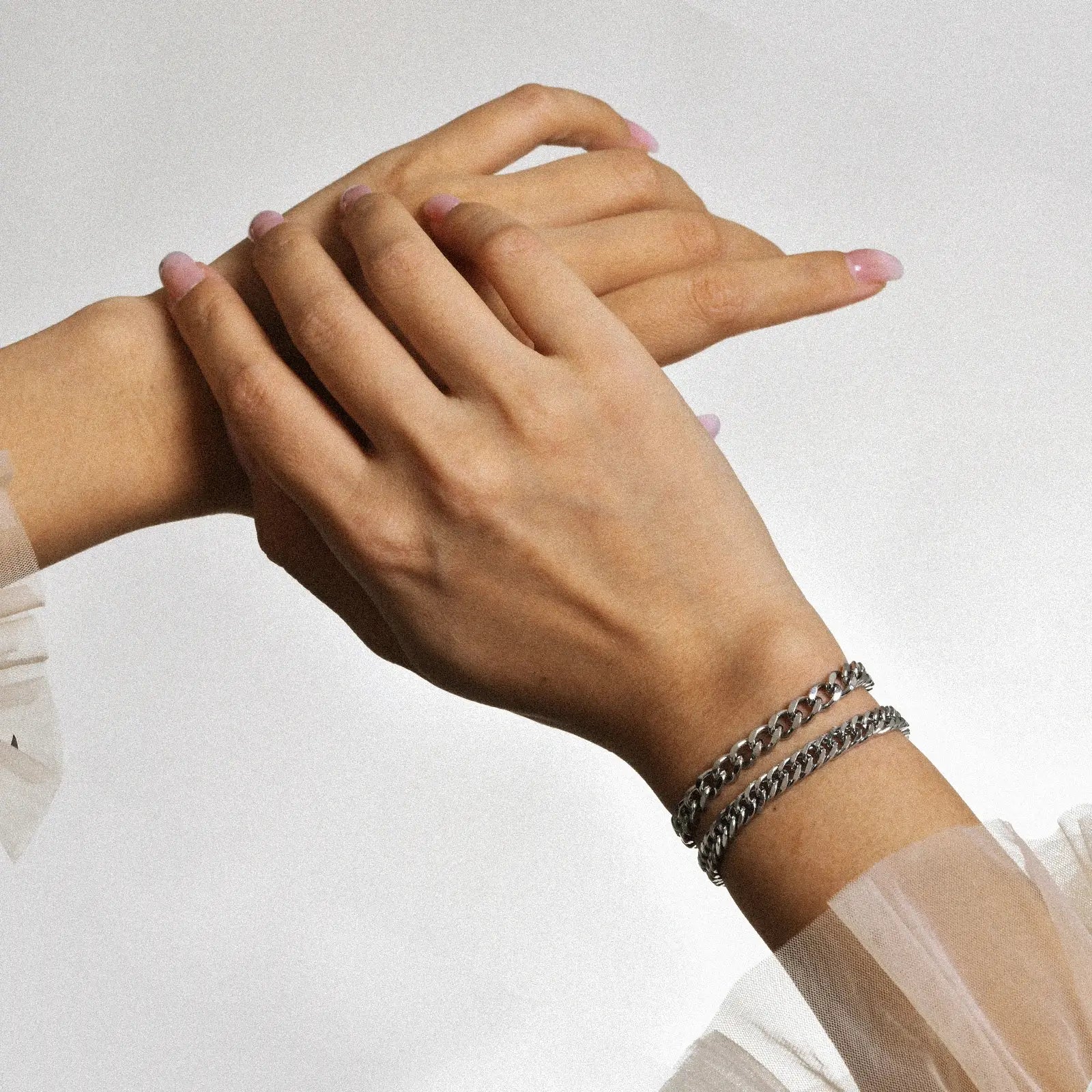 2 Pcs Stainless Steel Cuban Link Bracelet Set